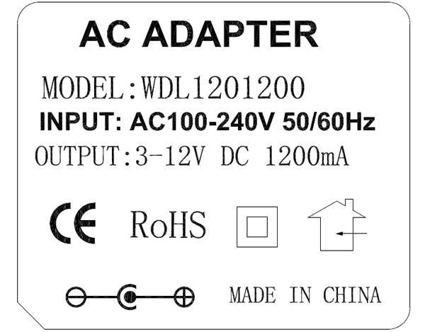 ADAPTER 220 V – 12 V, 1.2 A